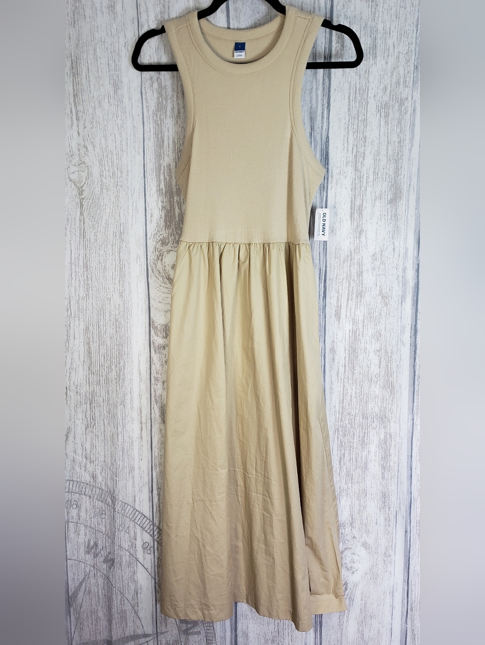 Old Navy sleeveless midi dress "Desert Floor" Poplin Skirt Knit Top Large New! - Picture 1 of 10